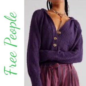FREE PEOPLE Found My Friend Hoodie Nubby Cropped Sweater Purple, Size Small